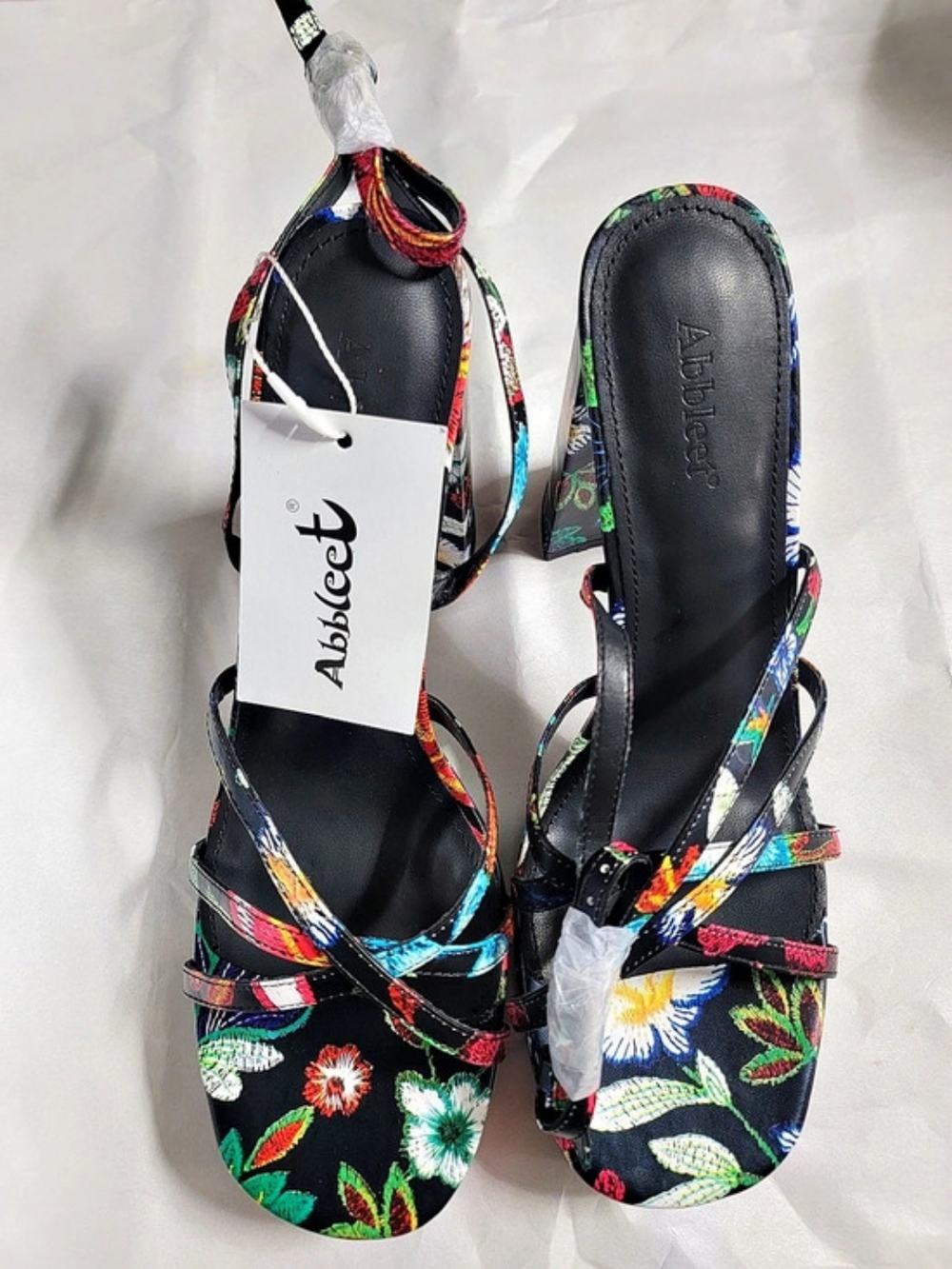 Abshoe Floral Platform Wedge Sandals in Black & Multicolor NWT